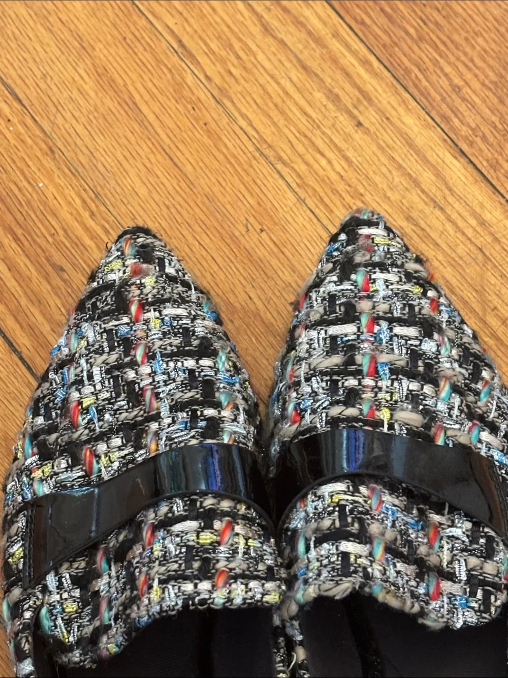Rockport Multicolor Tweed Pointed Loafers with Black Patent Strap
